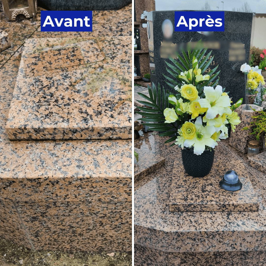 Nettoyage pierre tombale au cimetière